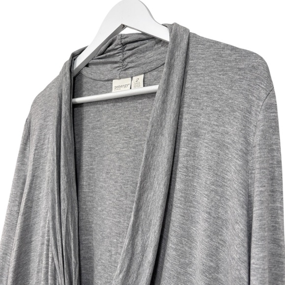 Zenergy by Chico’s Gray Knotted Sweatshirt Deep Cowl Neck size 2 or US 12 Womens - Picture 3 of 11